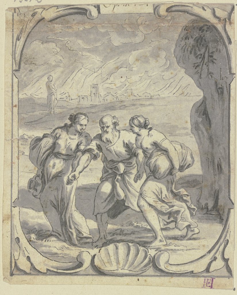 Lot flieht mit seinen Töchtern aus Sodom, Johann Jakob von Sandrart