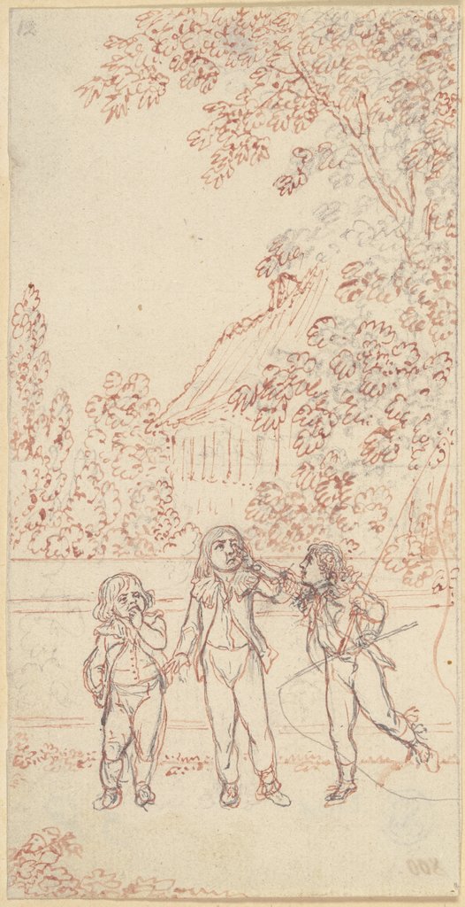 Drei Jungen an einer Gartenmauer, Daniel Chodowiecki