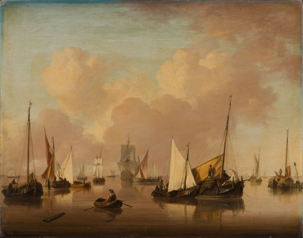 Boote und Segelschiffe auf stiller See, Jan van Os