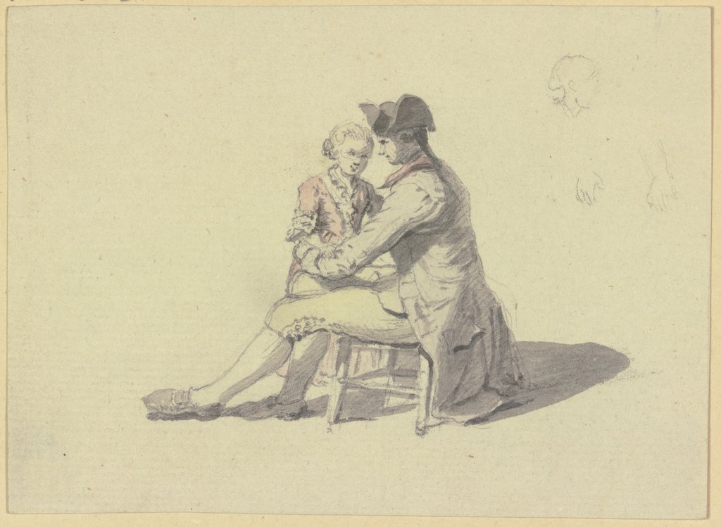Ein Mann auf einem Stuhl sitzend in Unterhaltung mit einem Jungen, Johann Ludwig Aberli