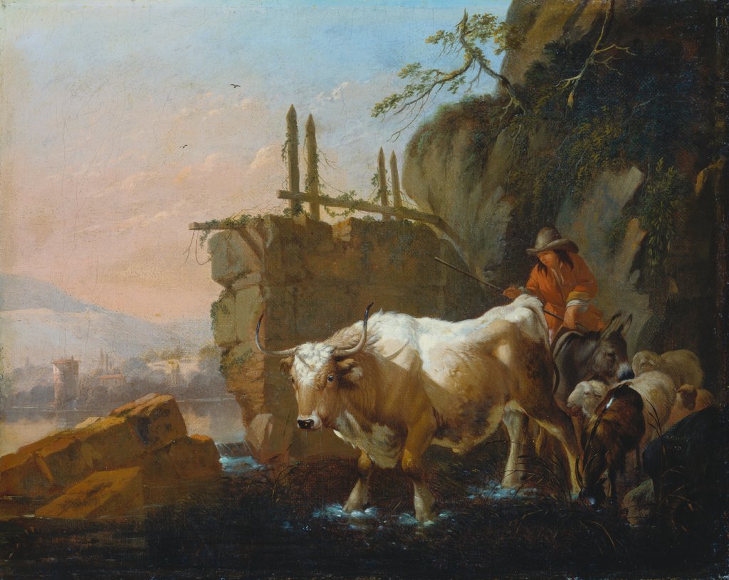 Hirten mit Vieh an einer Furt, Johann Heinrich Roos