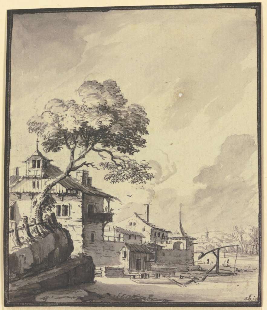 Gebäude an einem Fluß, Johann Ludwig Aberli