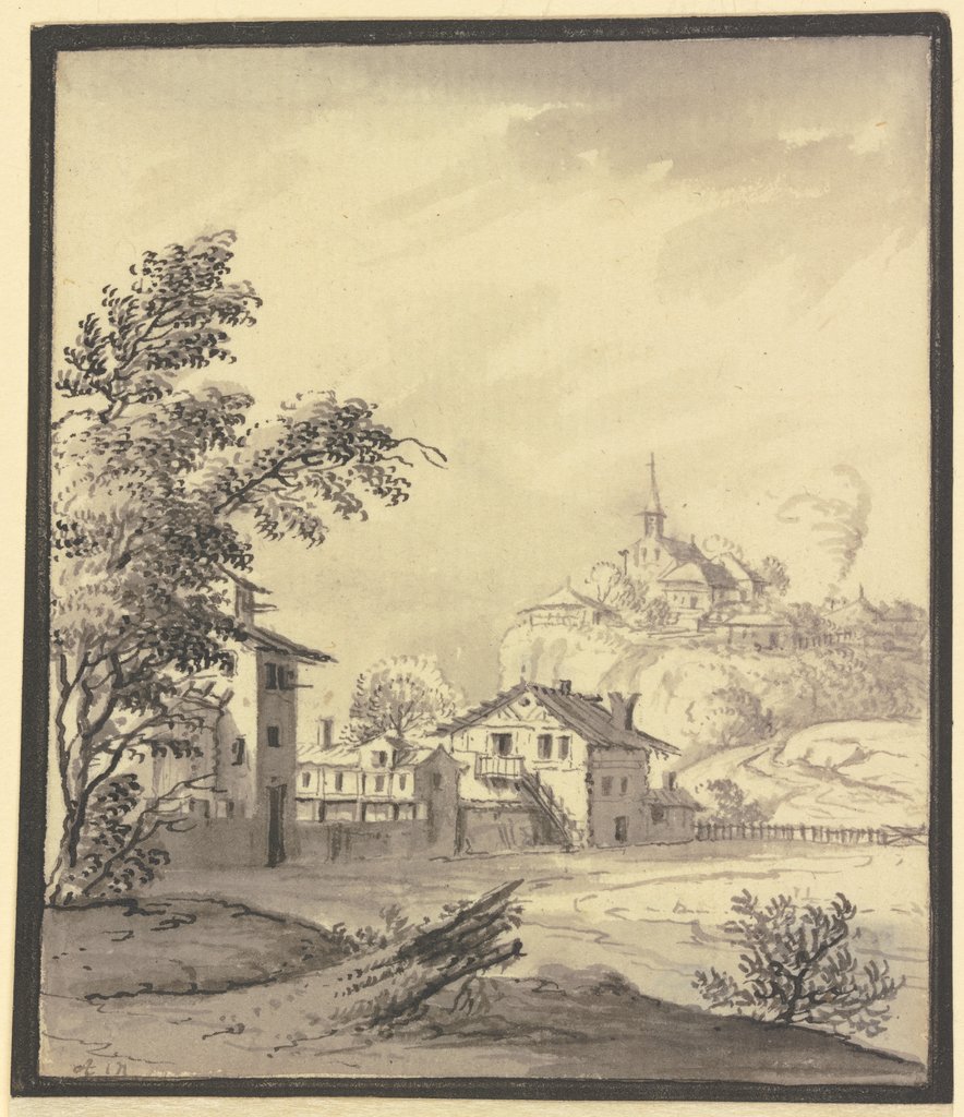 Häuser an einer Wiese, Johann Ludwig Aberli