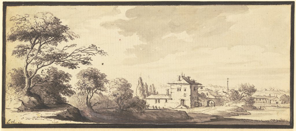 Landschaft mit Gebäuden am Wasser, Johann Ludwig Aberli