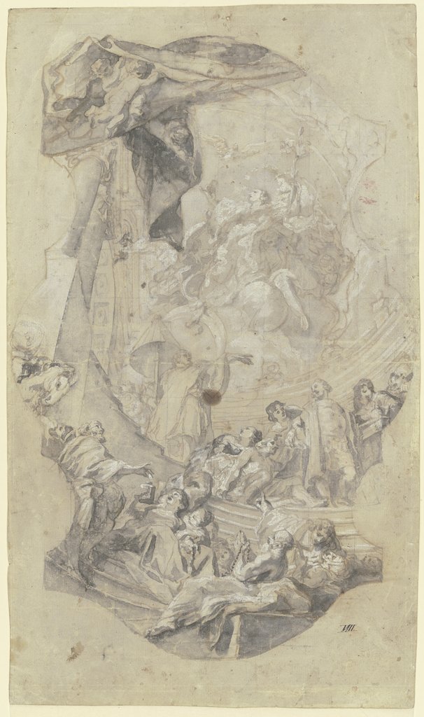 Founding of the Hospital of the Holy Spirit: Study for the main fresco on the ceiling in the nave of the hospital church Heilig Geist in Munich, Cosmas Damian Asam