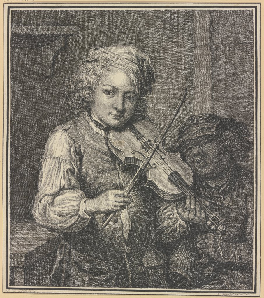 Ein violinspielender und ein singender Savoyardenknabe, Isaak Bager, nach Johann Conrad Seekatz