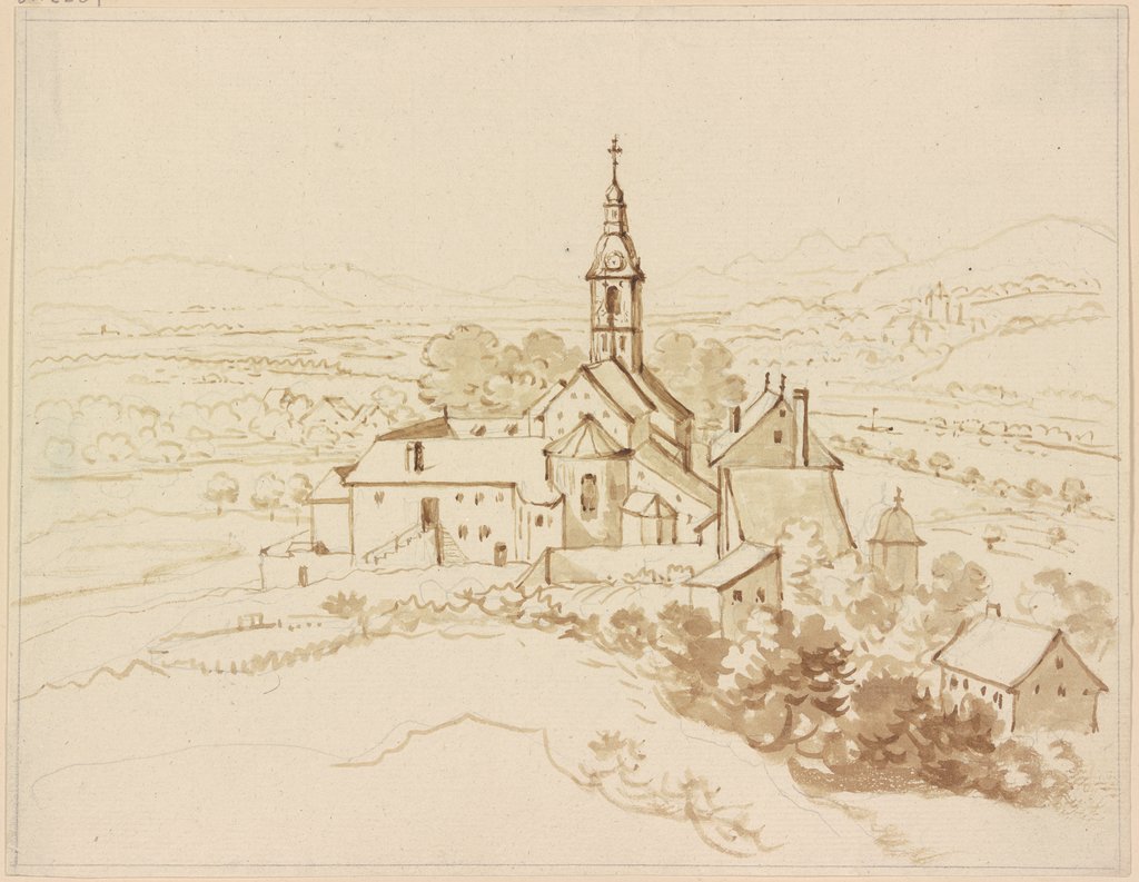 Blick auf eine Anhöhe mit der Stiftskirche Schönenwerd, Friedrich Wilhelm Hirt