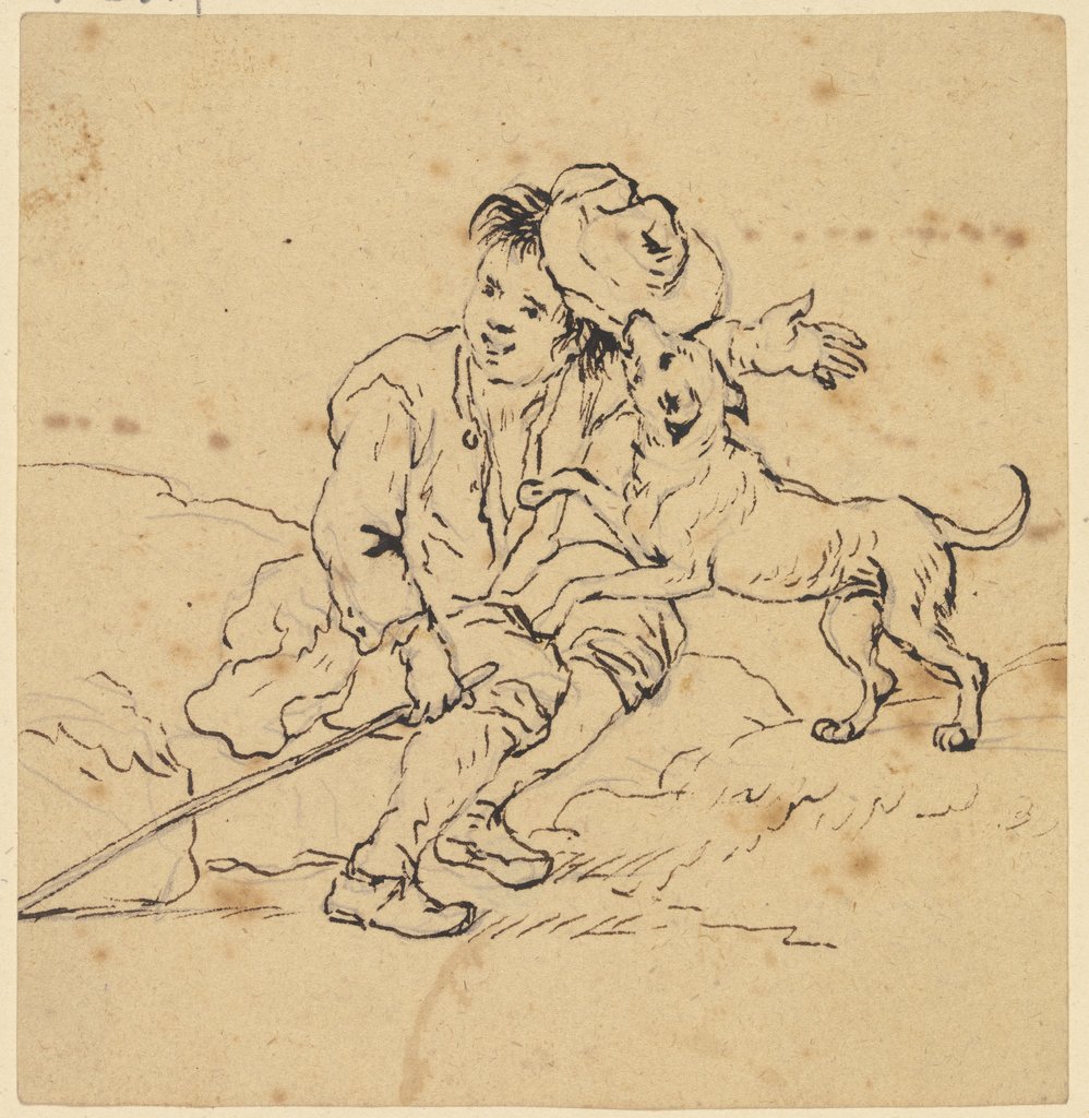 Sitzender Knabe mit einem Hund, Friedrich Wilhelm Hirt