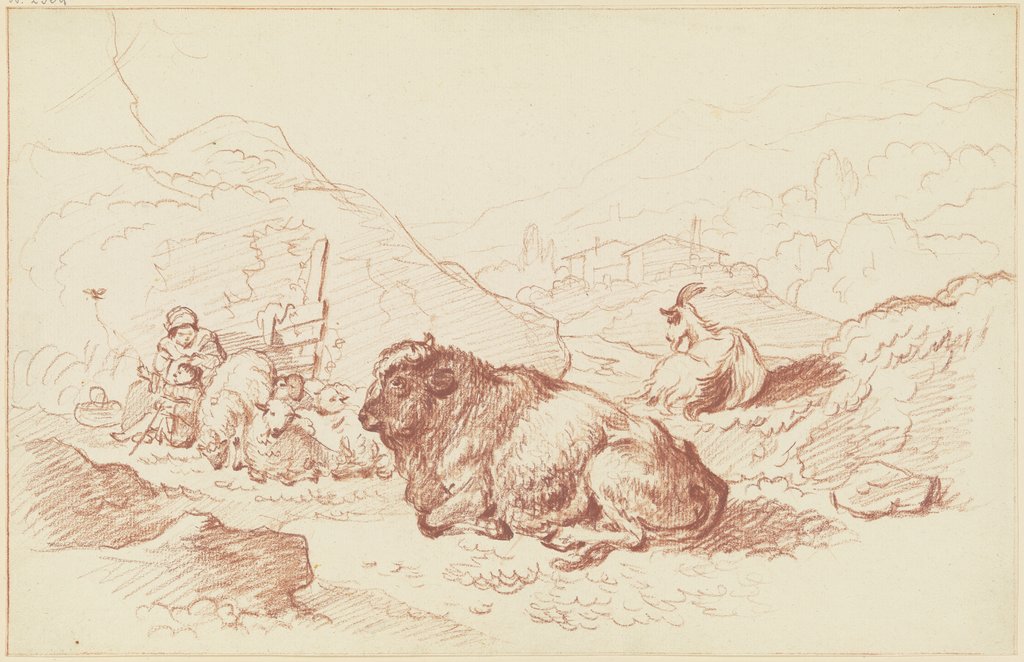 Hirtin mit Kind bei einem liegenden Ochsen, Friedrich Wilhelm Hirt