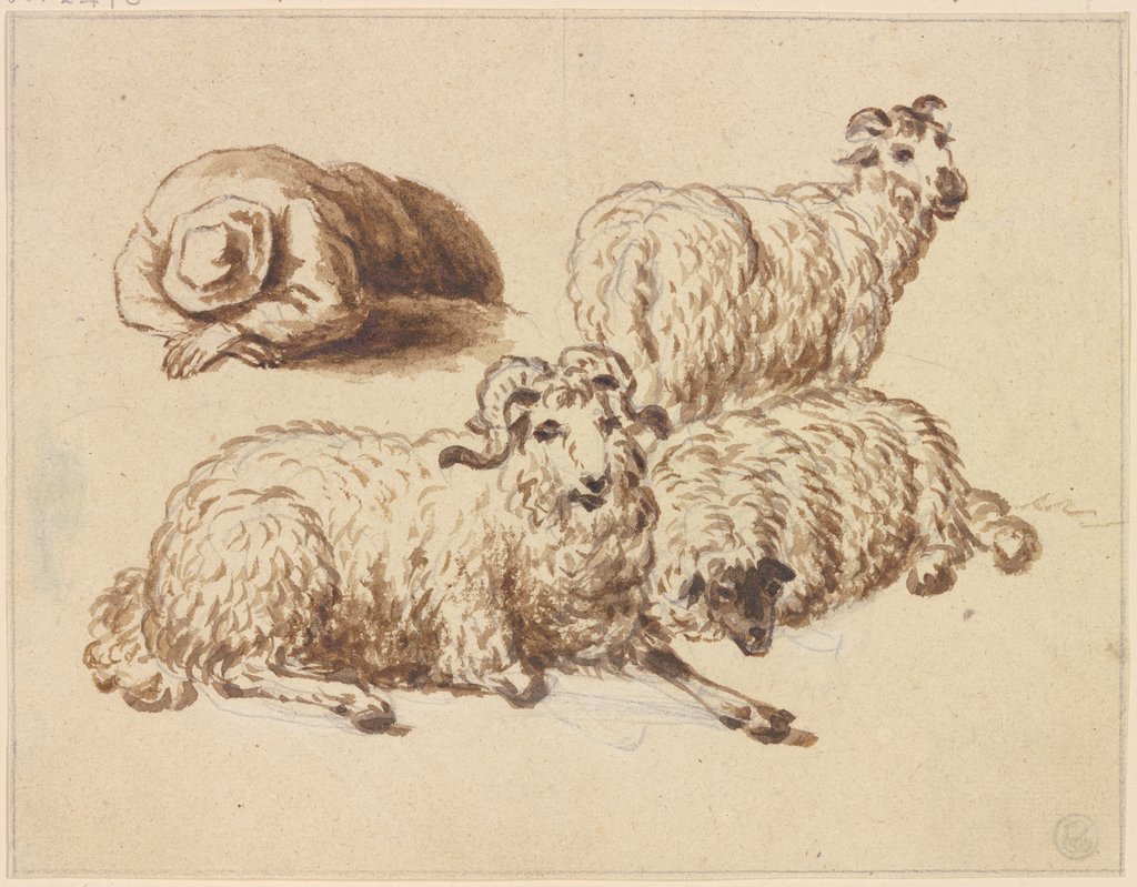 Drei Schafe und ein schlafender Hirte, Friedrich Wilhelm Hirt
