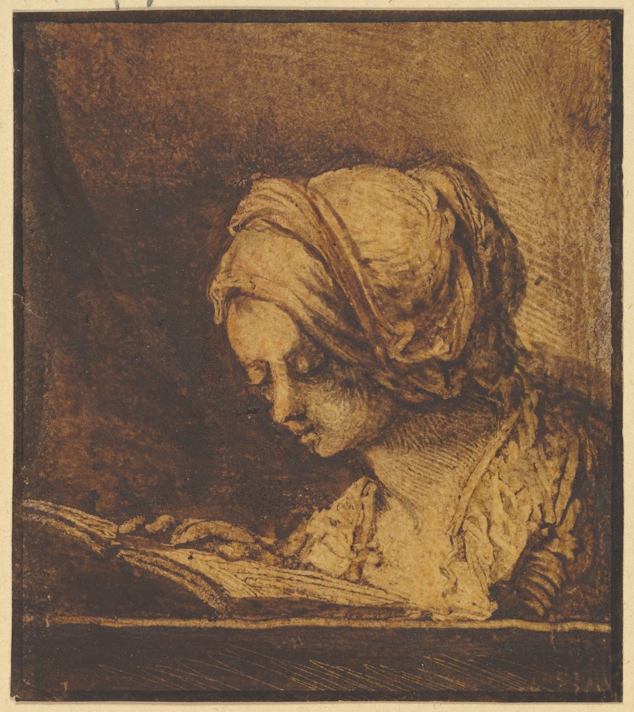 Brustbild eines lesenden Mädchens mit Haube, Benjamin Calau