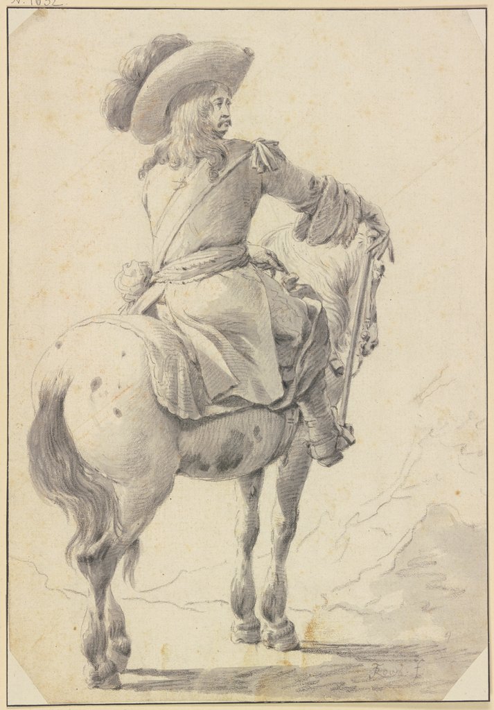 Ein Offizier zu Pferde in Rückenansicht, Theodor Roos