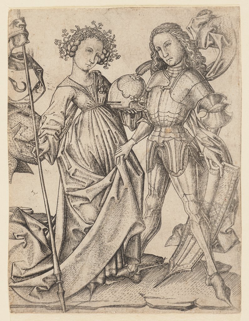 Knight and Lady with Helmet and Lance, Master E. S.