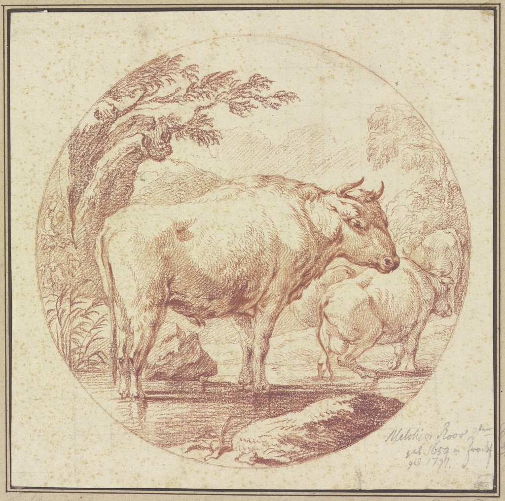 Cattle drinking, Johann Melchior Roos