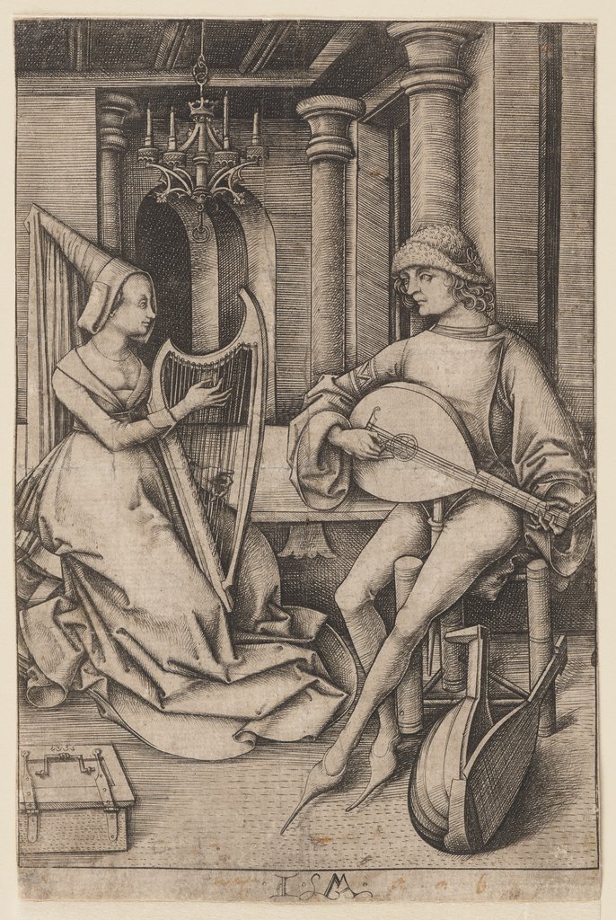 Der Lautenschläger und die Harfenspielerin, Israhel van Meckenem d. J.