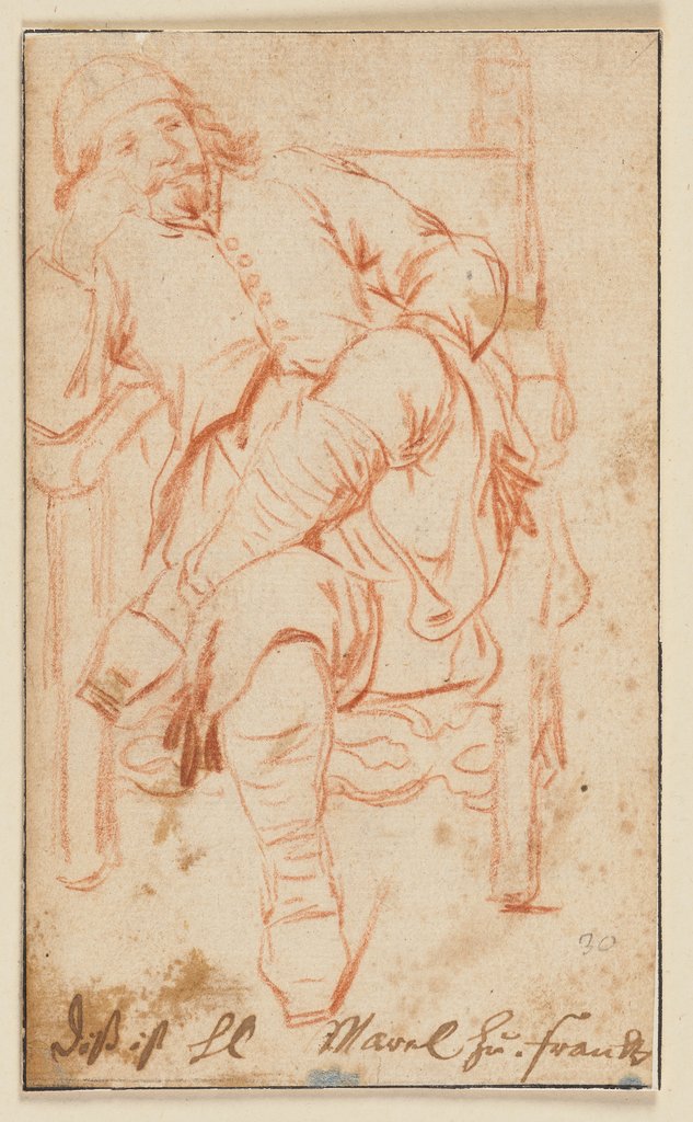Ein Mann mit übereinandergeschlagenen Beinen auf einem Stuhl sitzend, Johann Heinrich Roos