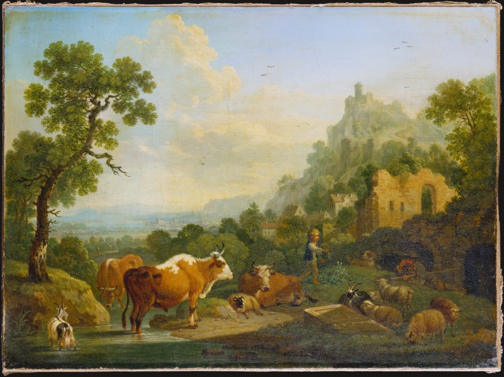 Landschaft mit Herde an einem Bach, Friedrich Wilhelm Hirt