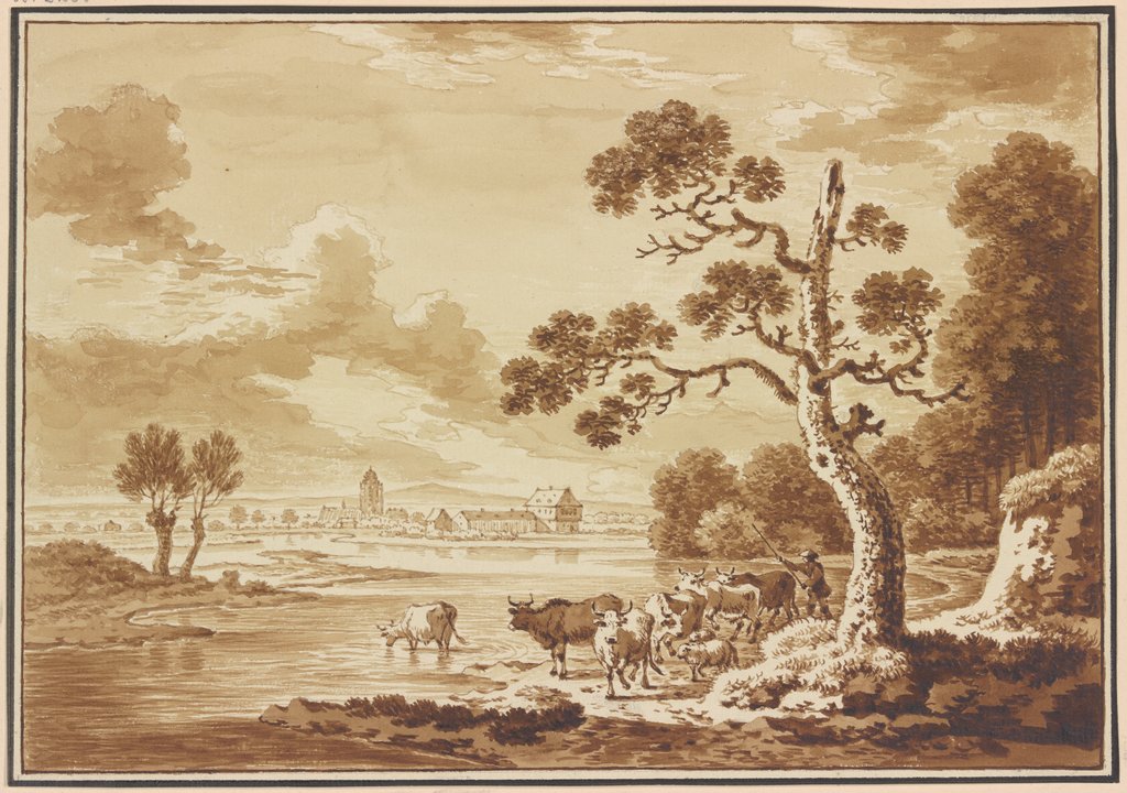 Cattle at the riverfront, Friedrich Wilhelm Hirt