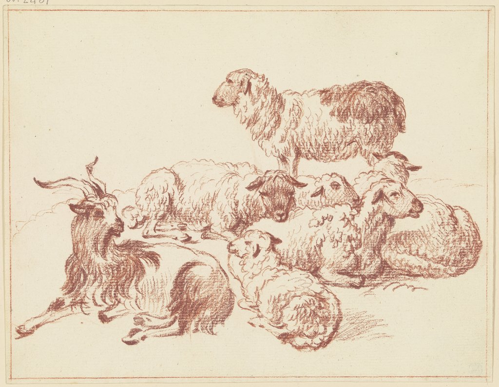 Sheep and a billy goat, Friedrich Wilhelm Hirt