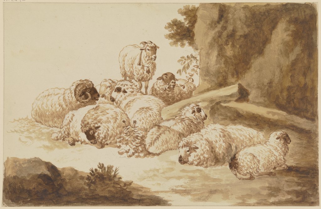Schafherde an einer Felswand lagernd, Friedrich Wilhelm Hirt