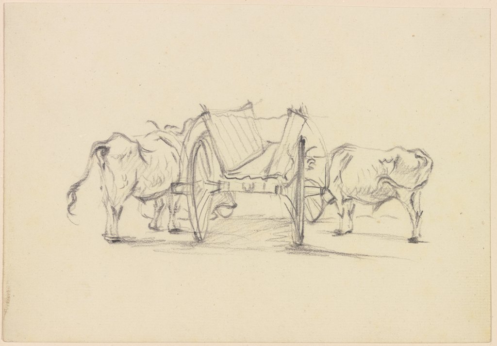 Zwei Ochsen neben einem Karren, Friedrich Wilhelm Hirt