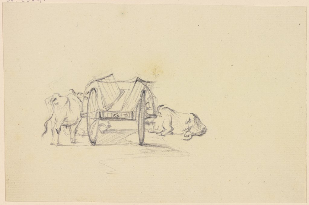 Zwei Ochsen neben einem Karren, Friedrich Wilhelm Hirt