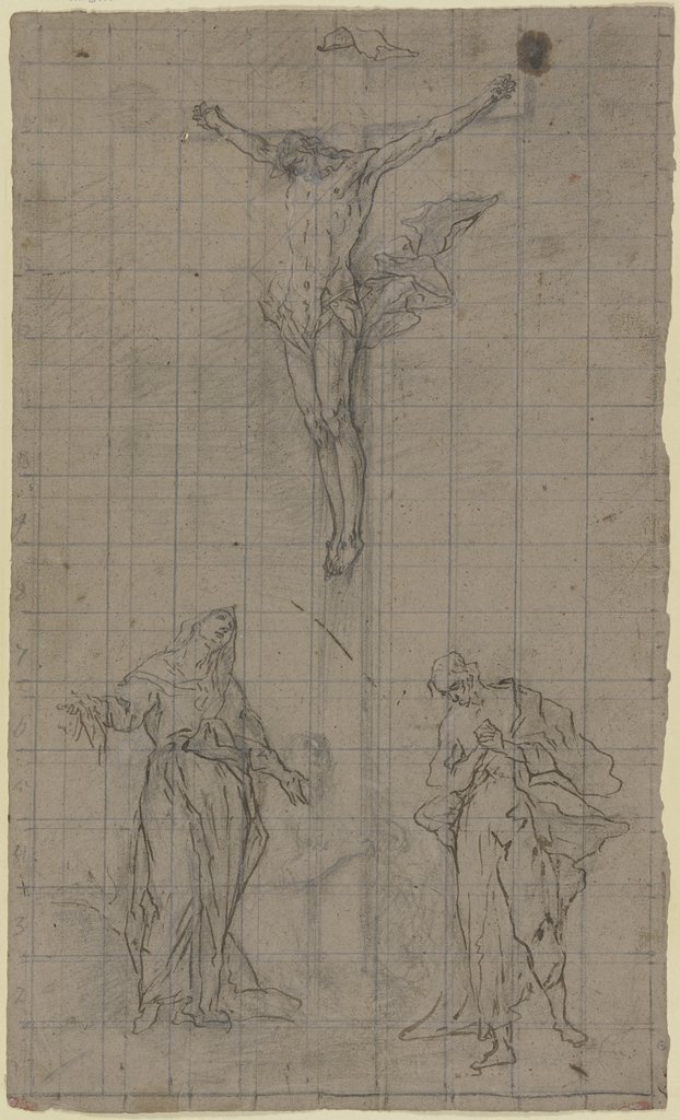 Entwurf für eine Kreuzigungsgruppe mit Johannes, Maria und Magdalena., Ignaz Günther