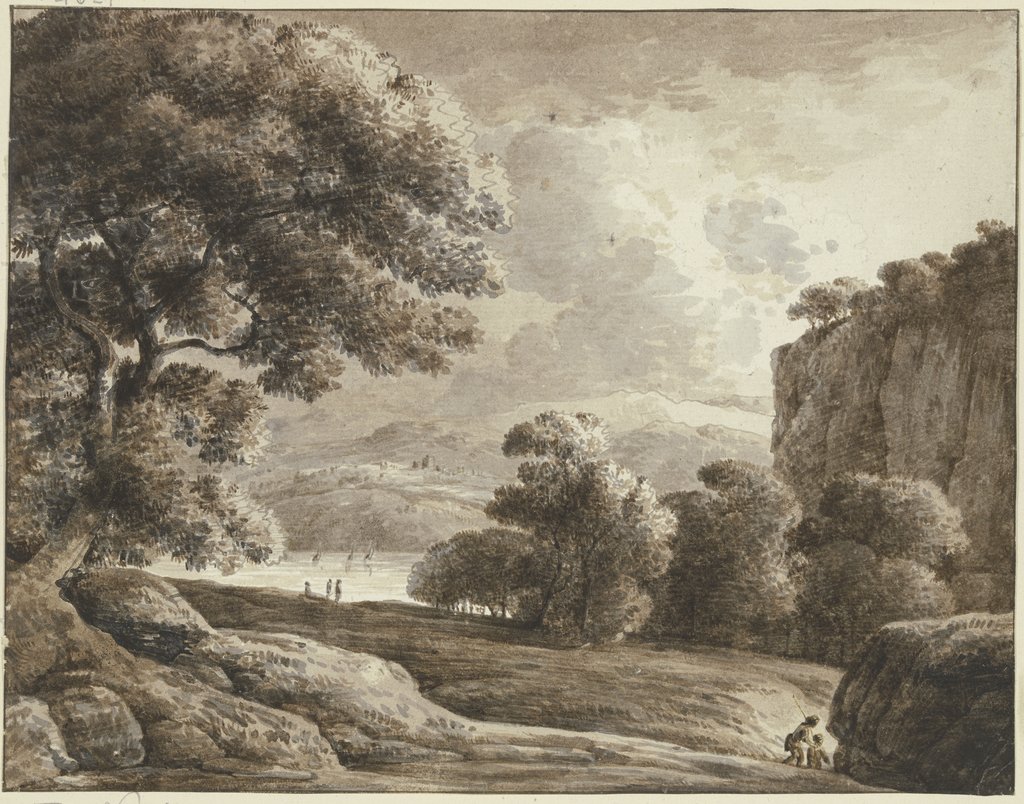 Flußlandschaft, rechts steiler Felsen, Franz Innocenz Josef Kobell