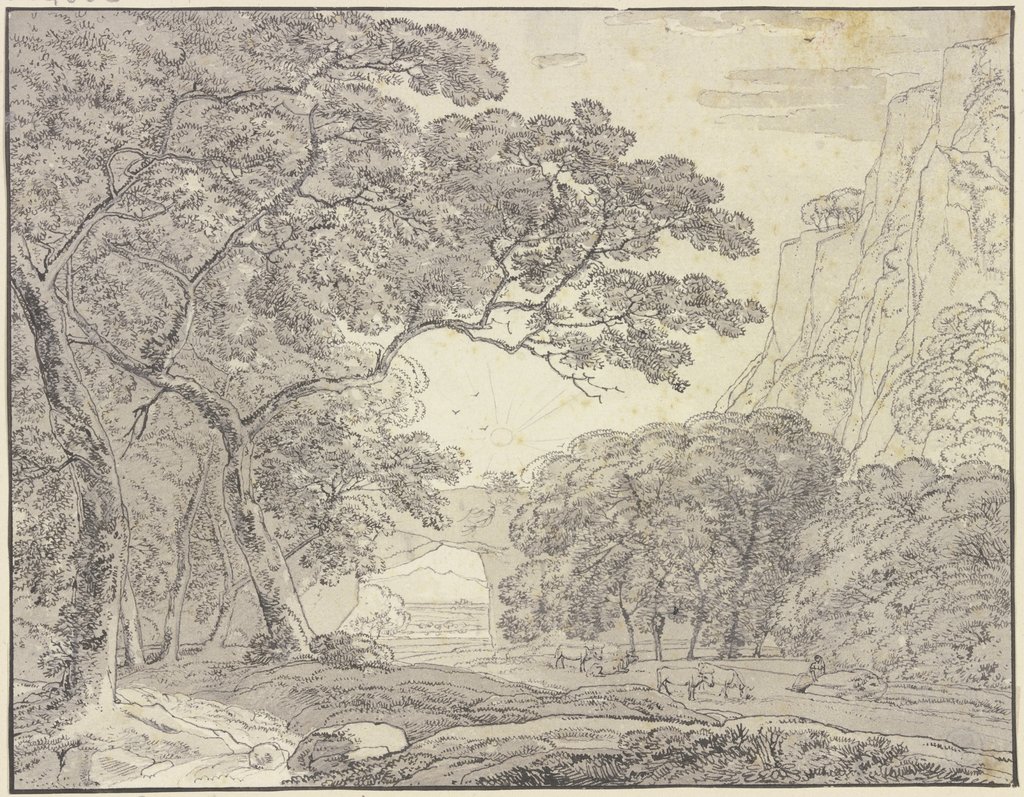 Waldige Landschaft, im Mittelgrund ein Felsenbogen, Franz Innocenz Josef Kobell