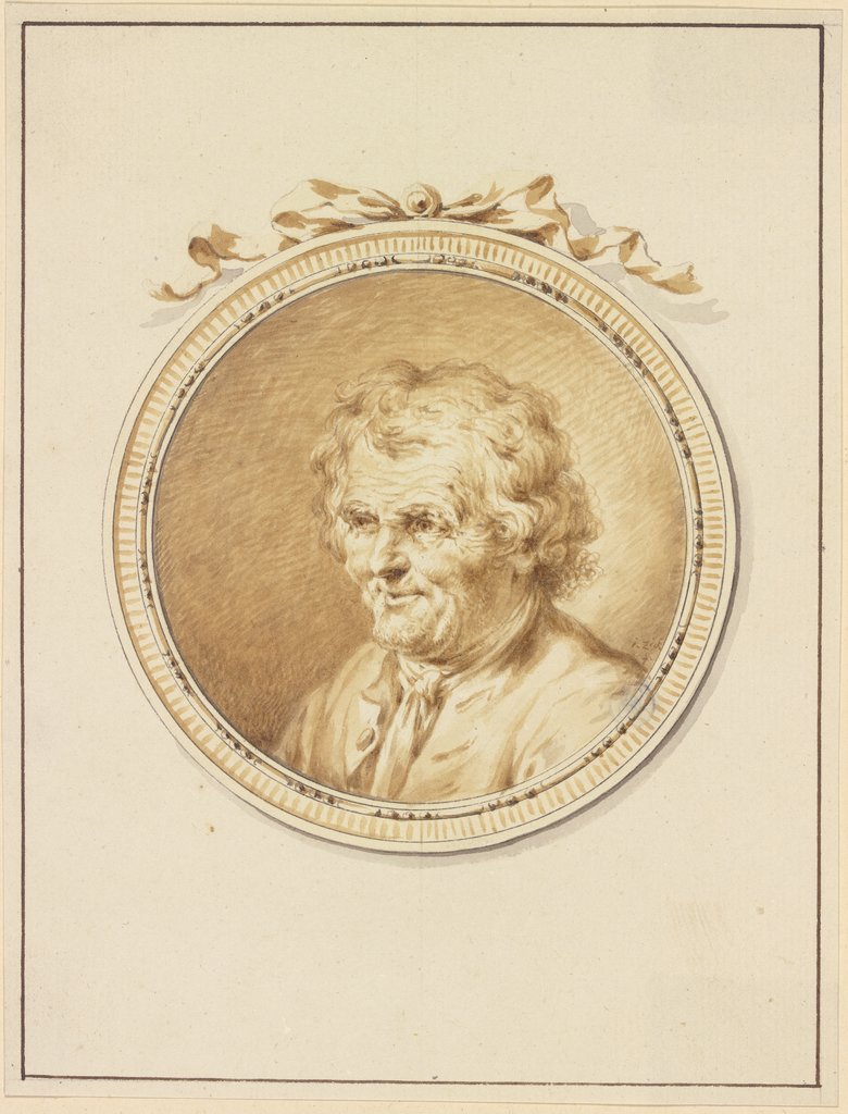 Bildnis eines alten Mannes nach links in einem Medaillon mit Schmuckband, Januarius Zick