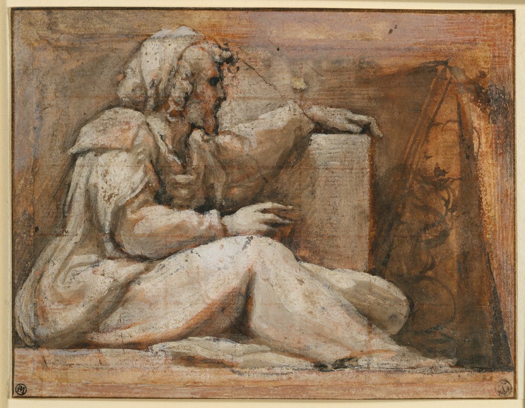 Sitzender Prophet mit Buch nach rechts, Correggio