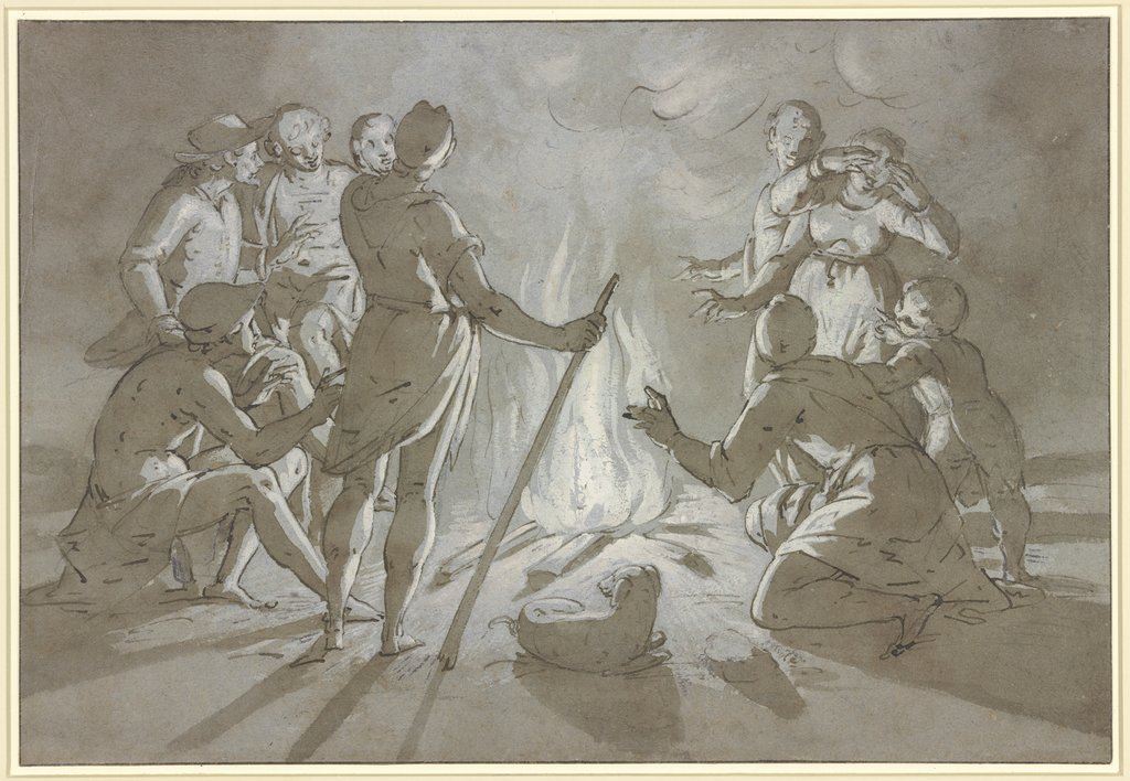 Gesellschaft an einem nächtlichen Feuer (Allegorie des Winters?), Giovanni Battista Paggi