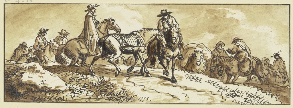 Gruppen von Reitern, einige mit Handpferden, Ferdinand Kobell
