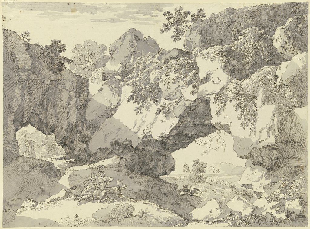 Großes Felsentor, im Vordergrund lagern ein Jüngling und ein Mädchen, Franz Innocenz Josef Kobell