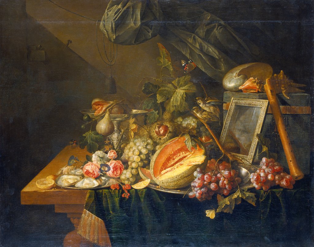 Prunkstillleben mit kopulierenden Spatzen, Cornelis de Heem