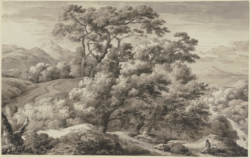 Gebirgslandschaft mit hohen Bäumen, Franz Innocenz Josef Kobell