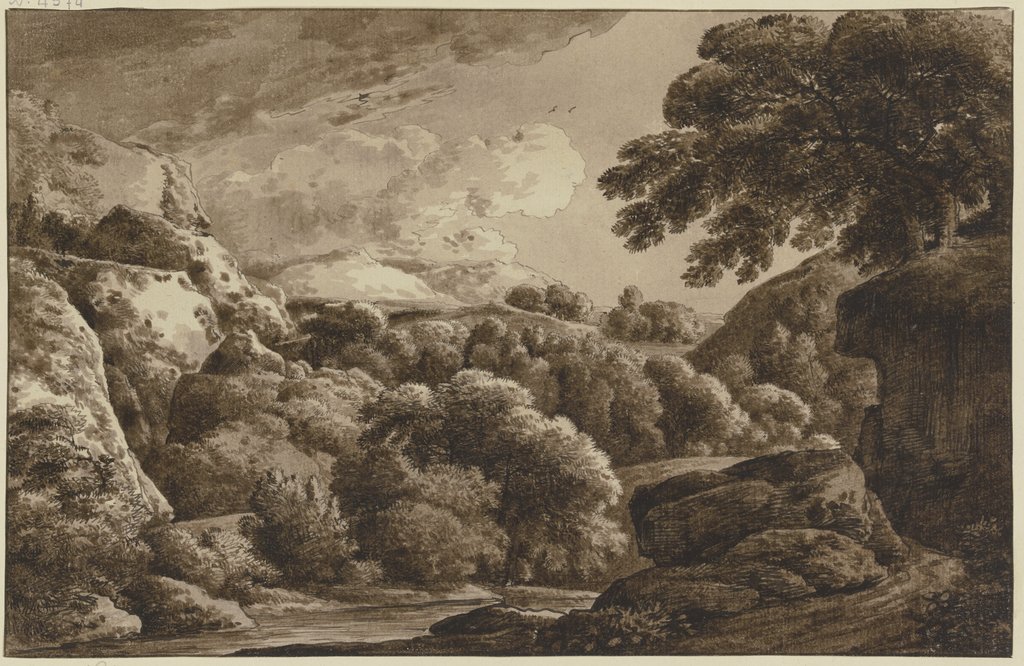 Gebirgslandschaft mit Felsen und Gebüsch, Franz Innocenz Josef Kobell