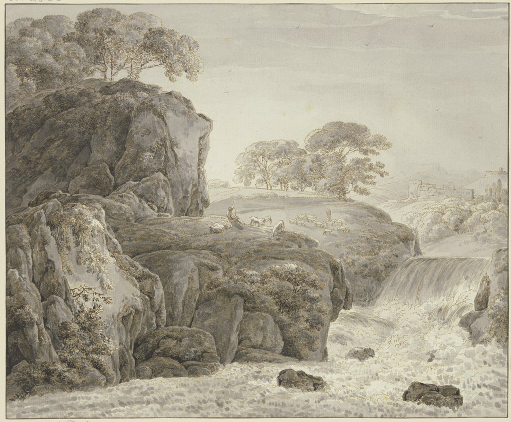 Gebirgslandschaft mit Herde und Wasserfall, Franz Innocenz Josef Kobell