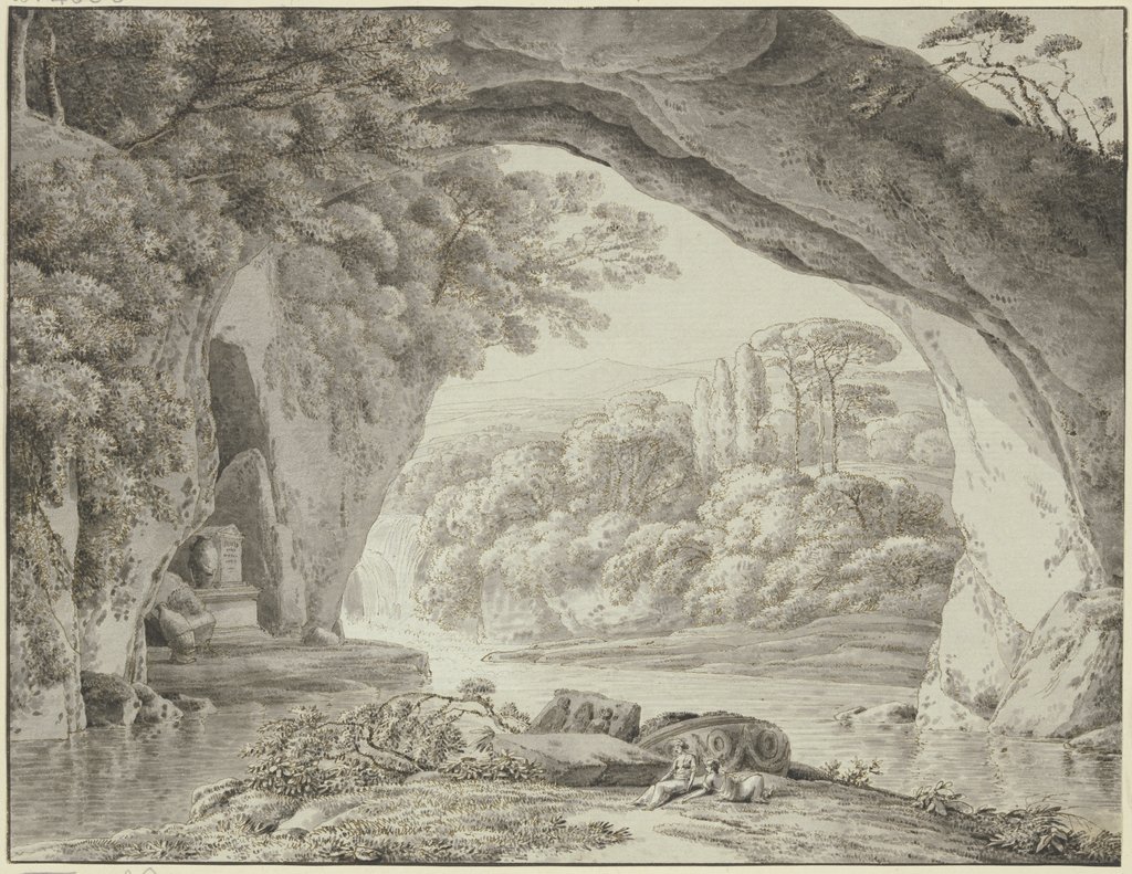Landschaft mit Felsenbogen und antiken Monumenten, Franz Innocenz Josef Kobell