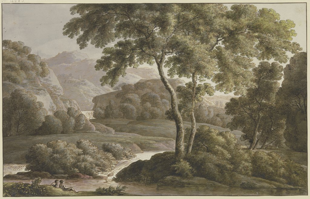 Baumreiche Flußlandschaft mit Staffage, Franz Innocenz Josef Kobell