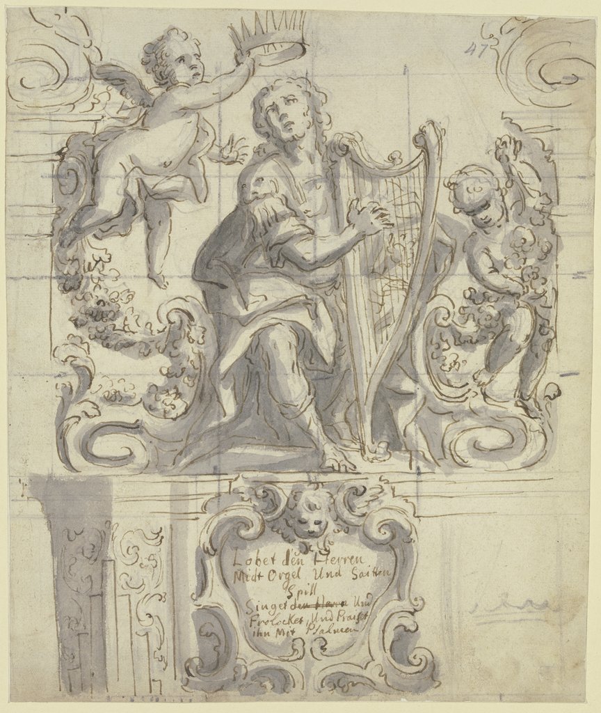 David als Psalmist, von einem Engel gekrönt, Süddeutsch, 18. Jahrhundert