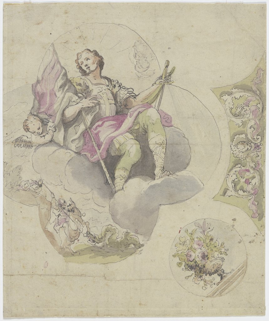 Der Heilige Georg mit Schwert und Fahne, auf Wolken thronend, southern German, 18th century