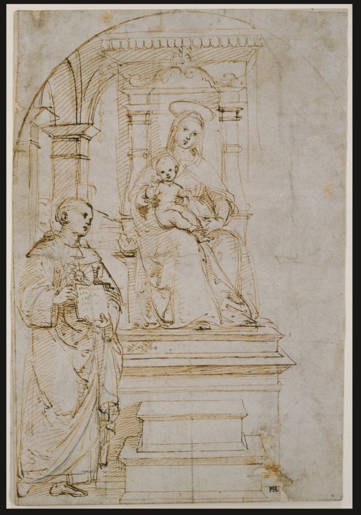 Thronende Madonna mit Kind und dem Heiligen Nikolaus von Tolentino, Raffael