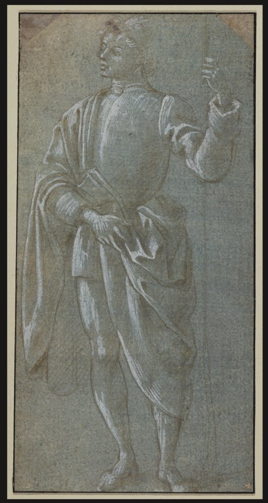 Stehender Jüngling mit drapiertem Mantel und Modellstab, Sandro Botticelli;  Werkstatt, Filippino Lippi;  Werkstatt