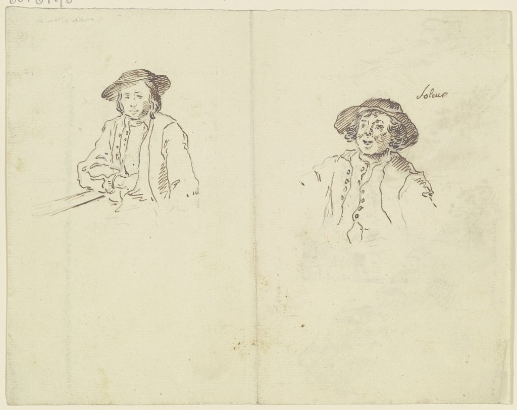 Brustbilder zweier Bauern mit flachen Hüten in Solothurn, Georg Melchior Kraus