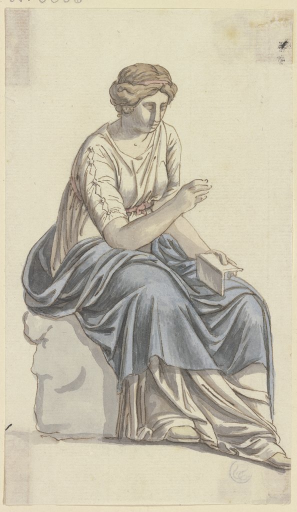 Die Muse der Geschichte: Sitzende Frau mit einem Buch in der Linken (zu Goethes Römischem Karneval), Johann Georg Schütz