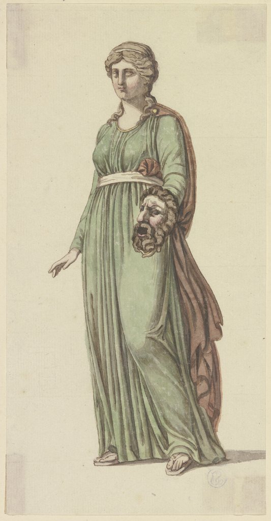 Die tragische Muse: Stehende Frau, eine Maske in der Linken (zu Goethes Römischem Karneval), Johann Georg Schütz