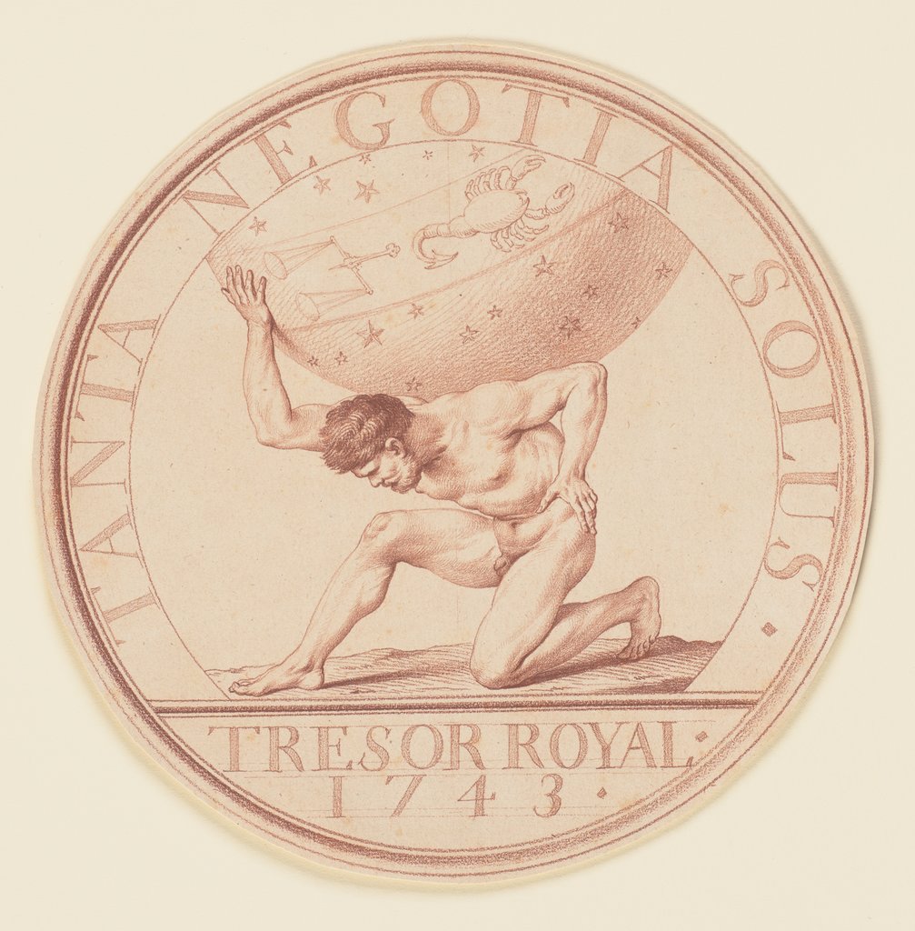 Atlas trägt die Himmelskugel (Sondermünze "Trésor Royal 1743"), Edme Bouchardon