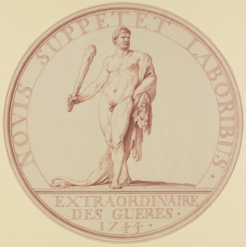 Herkules mit Fell und Keule (Gedenkmünze "Extraordinaire des Guerres 1744"), Edme Bouchardon