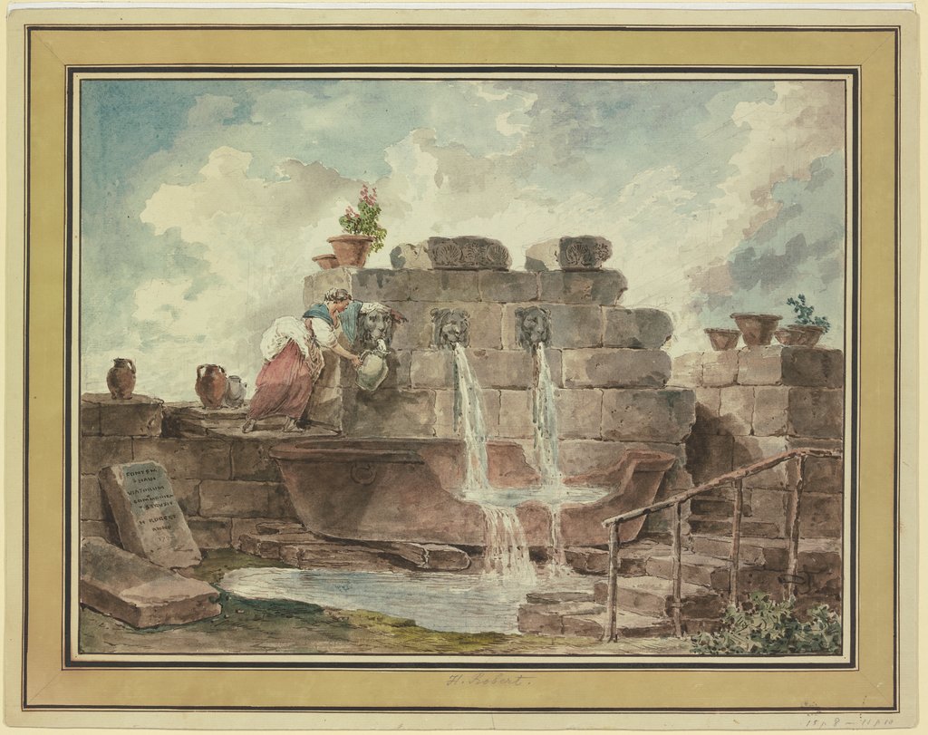 Römischer Brunnen mit einer Frau, die Wasser holt, Hubert Robert